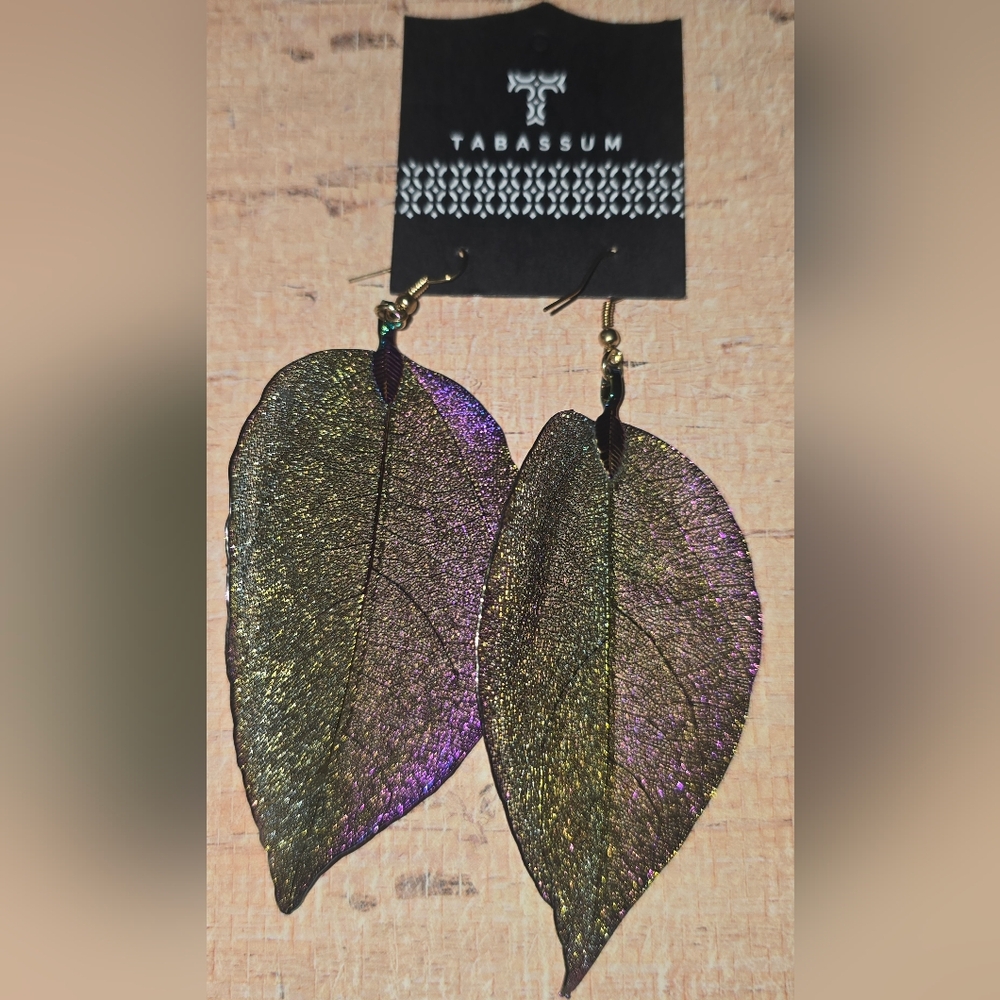 Gold and Purple Leaf‎ Earrings